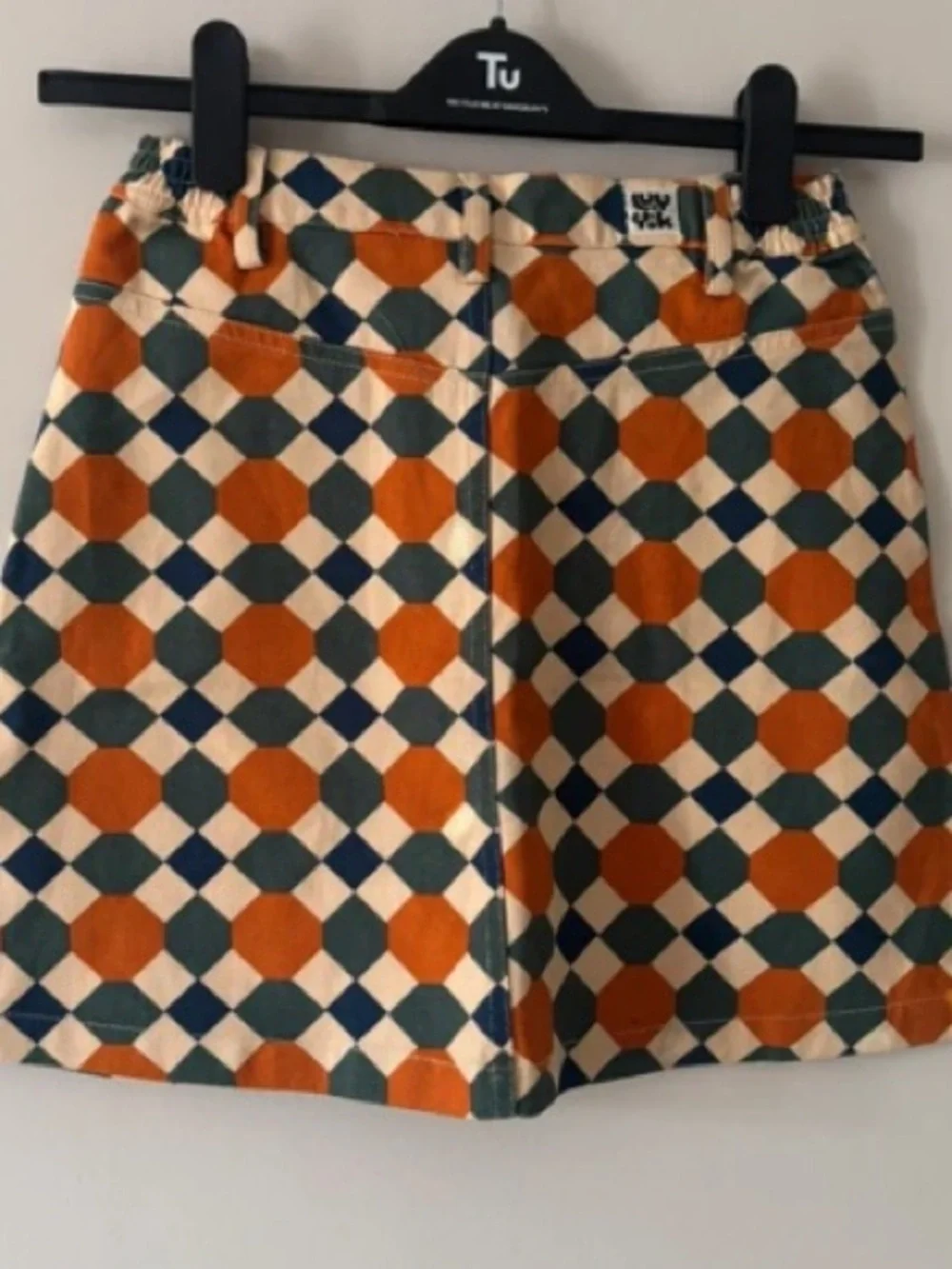 Geometric Print Mini Skirt in Orange, Green & Cream
